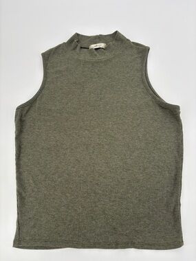 Gaze USA Olive Green Ribbed Tank Top Mock Neck Sleeveless Knit Blouse XL MadeUSA